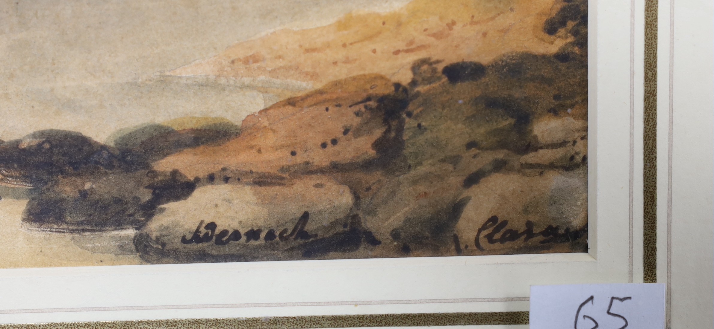 Attributed to Clara Peach, watercolour, Continental view, river landscape, inscribed verso ‘On The Rhine’, dated 1820, 12 x 19cm